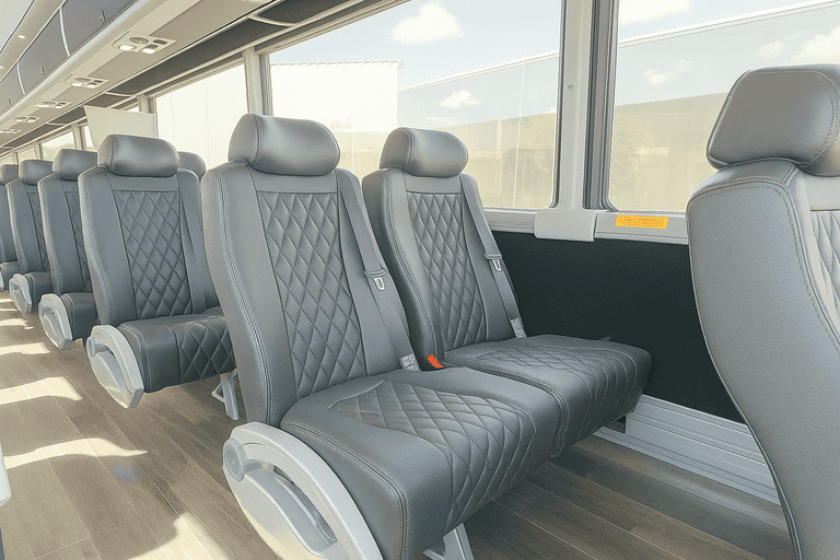 interior of Aurora Minibus Company charter bus