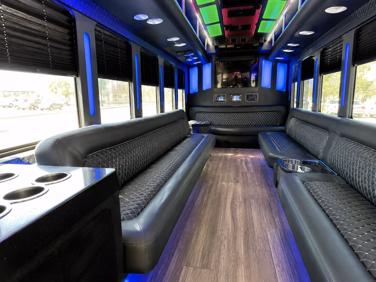 aurora 15 passenger party bus inside
