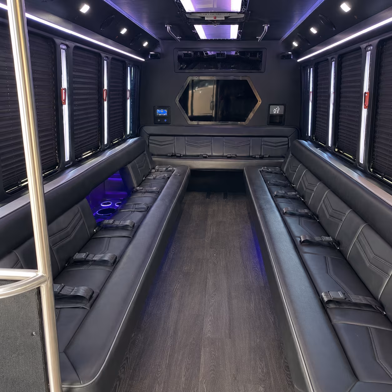 aurora 18 passenger party bus interior