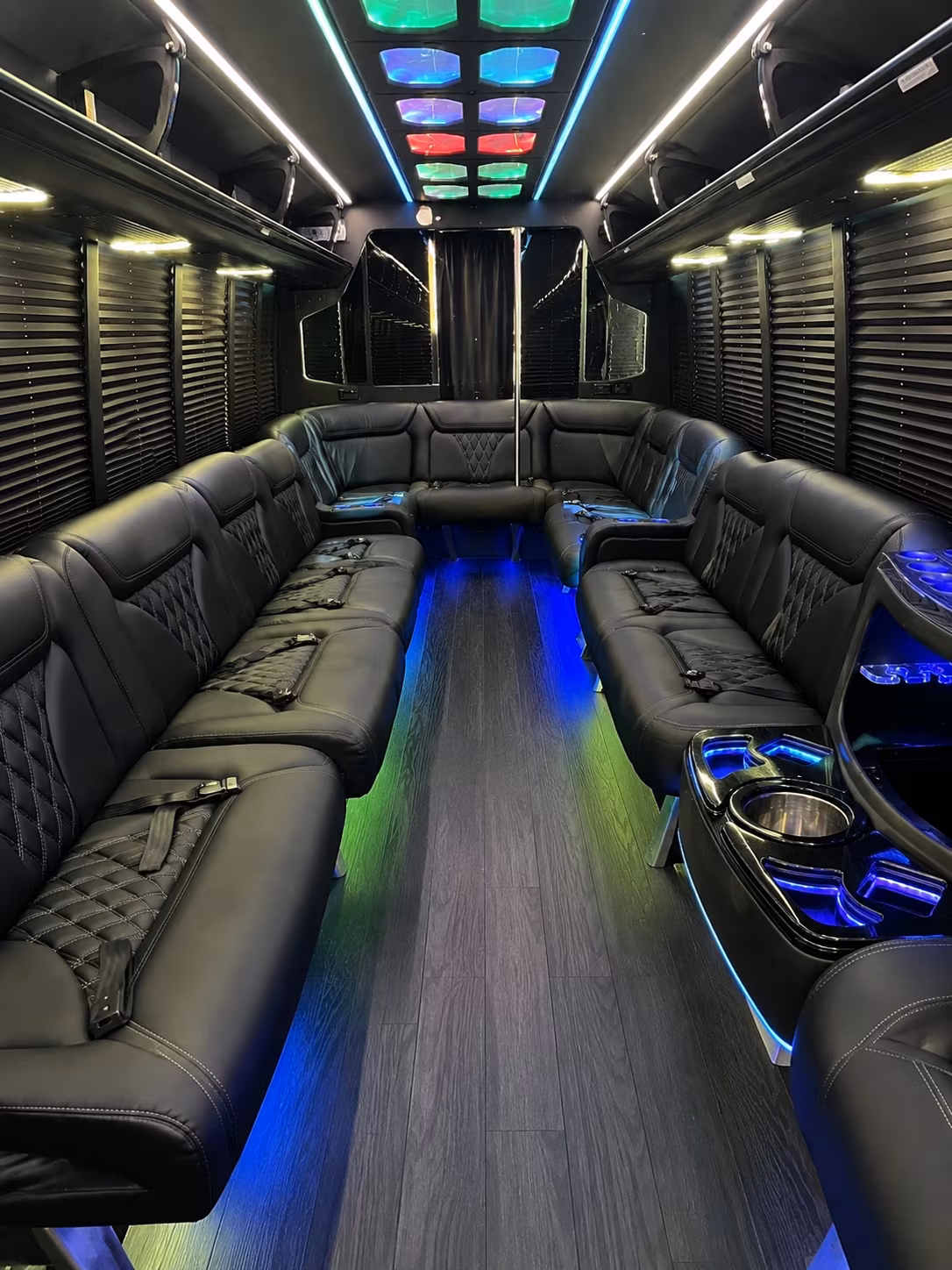 aurora 20 passenger party bus interior