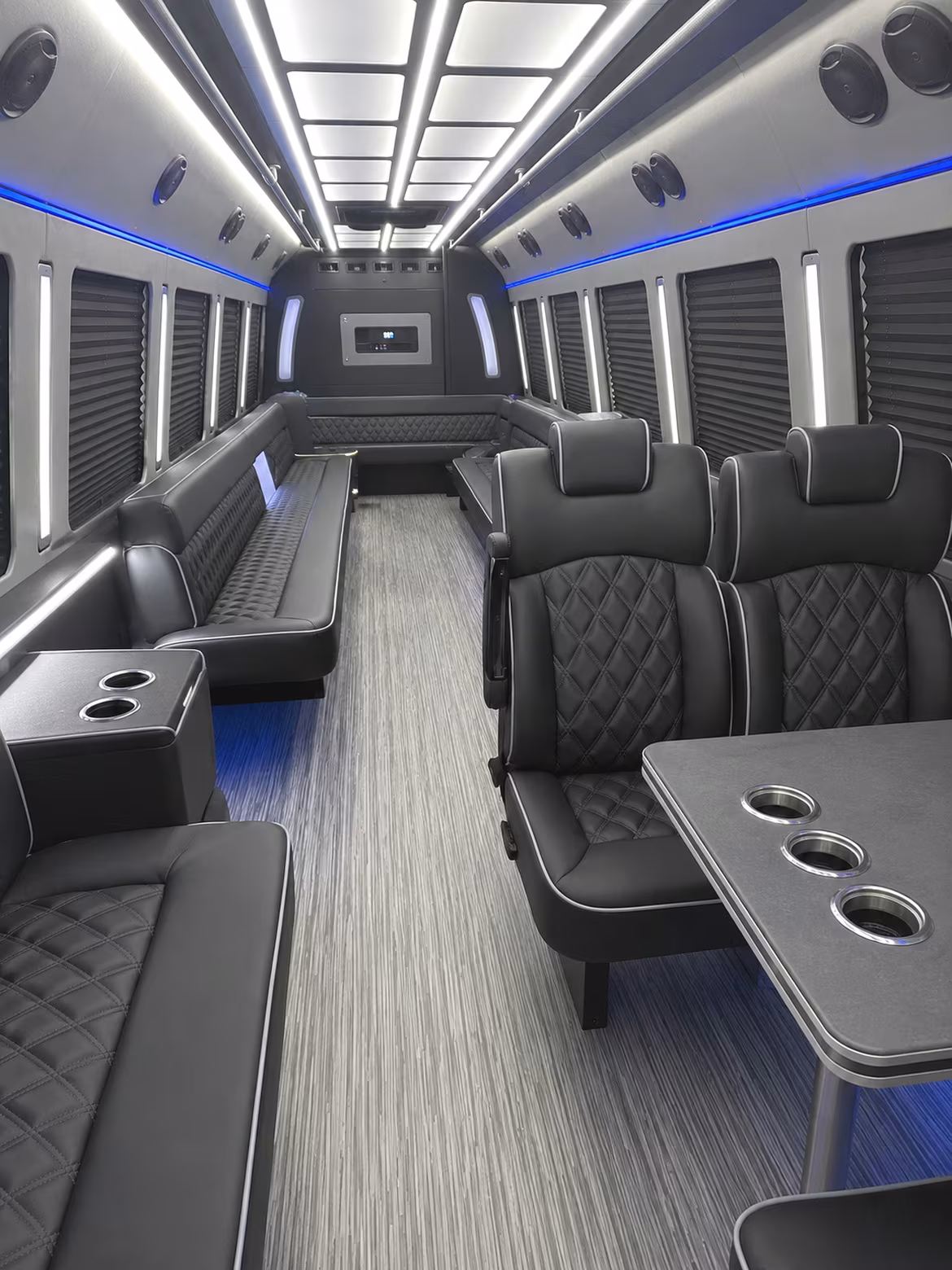 aurora 25 passenger party bus inside
