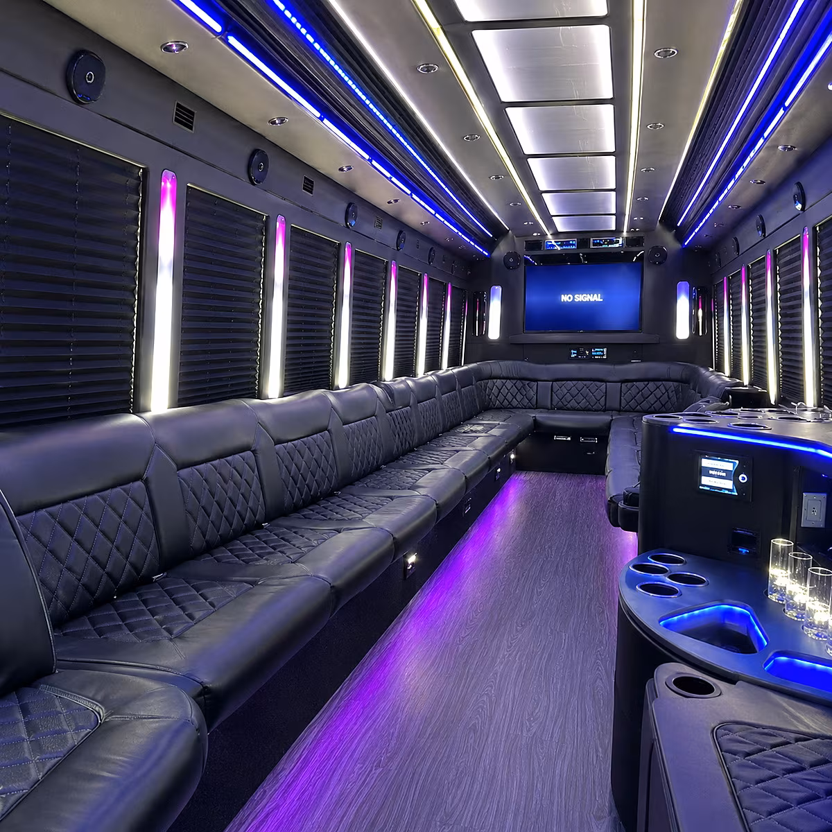 aurora 30 passenger party bus inside