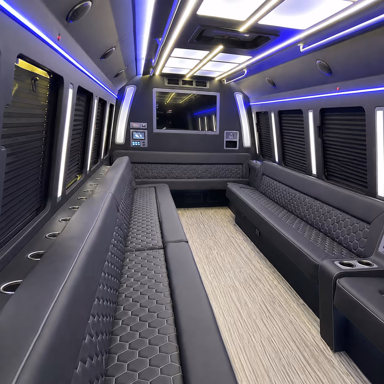 aurora 40 passenger party bus inside